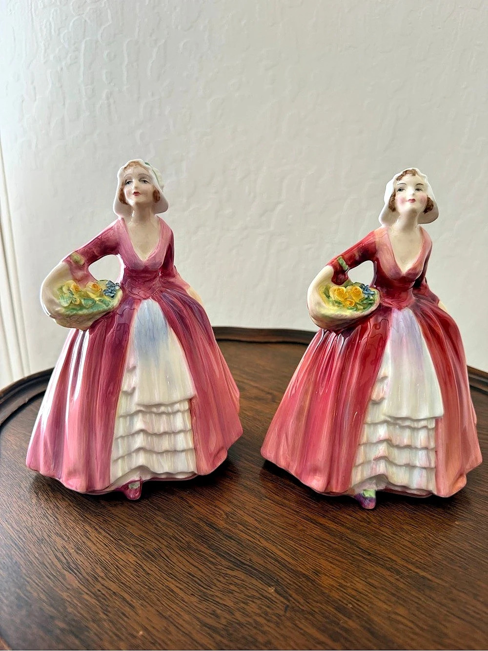 Royal Doulton Janet H.N. 1537 Pair Figurines Pink & Red Decor